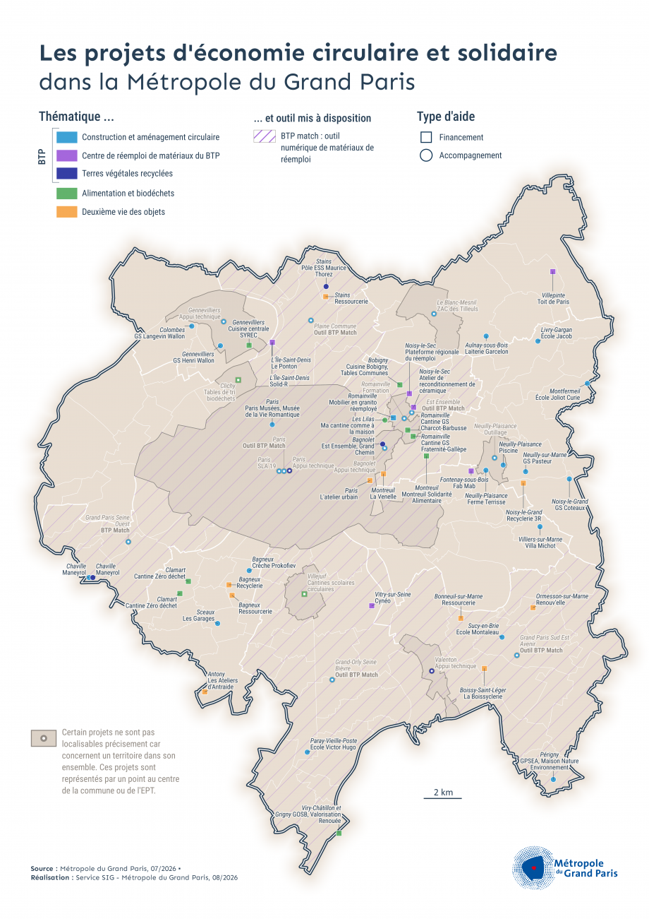 Carte des projets d'économie circulaire et solidaire dans la Métropole du Grand Paris